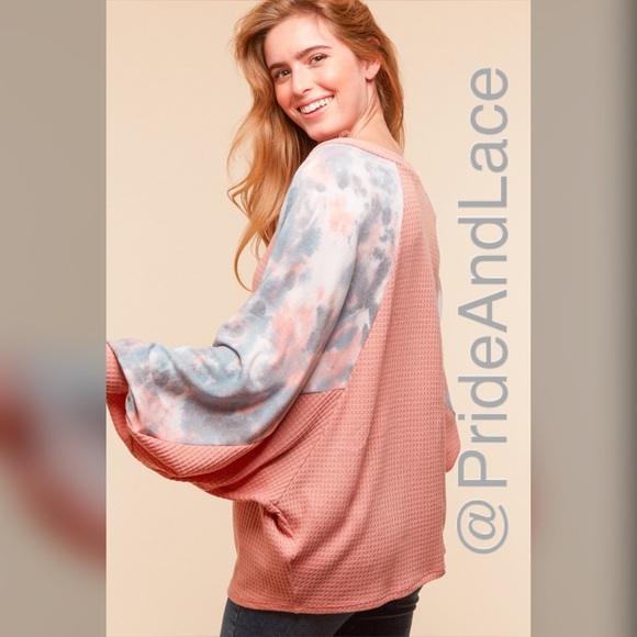 🌸Mauve Waffle Thermal Tie Dye Top🌸 - Picture 3 of 5